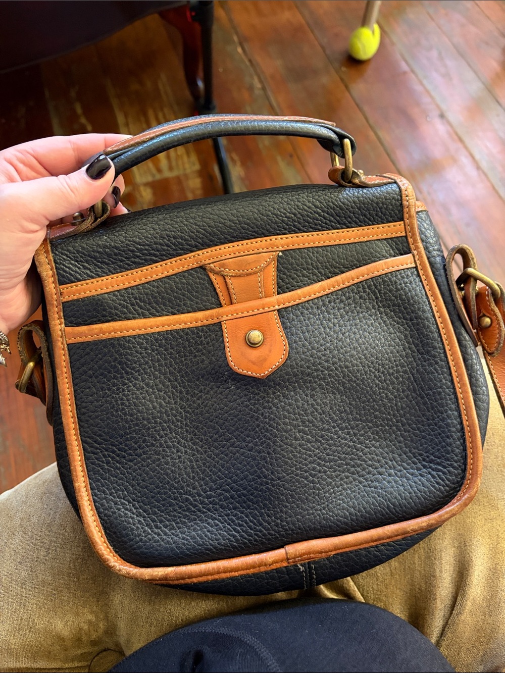 Dooney & Bourke Black and Tan Leather Messenger Crossbody - Picture 4 of 5